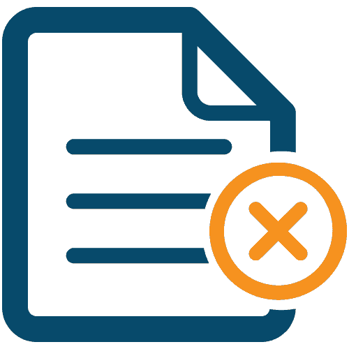 Graphic of a document symbol with an X symbol